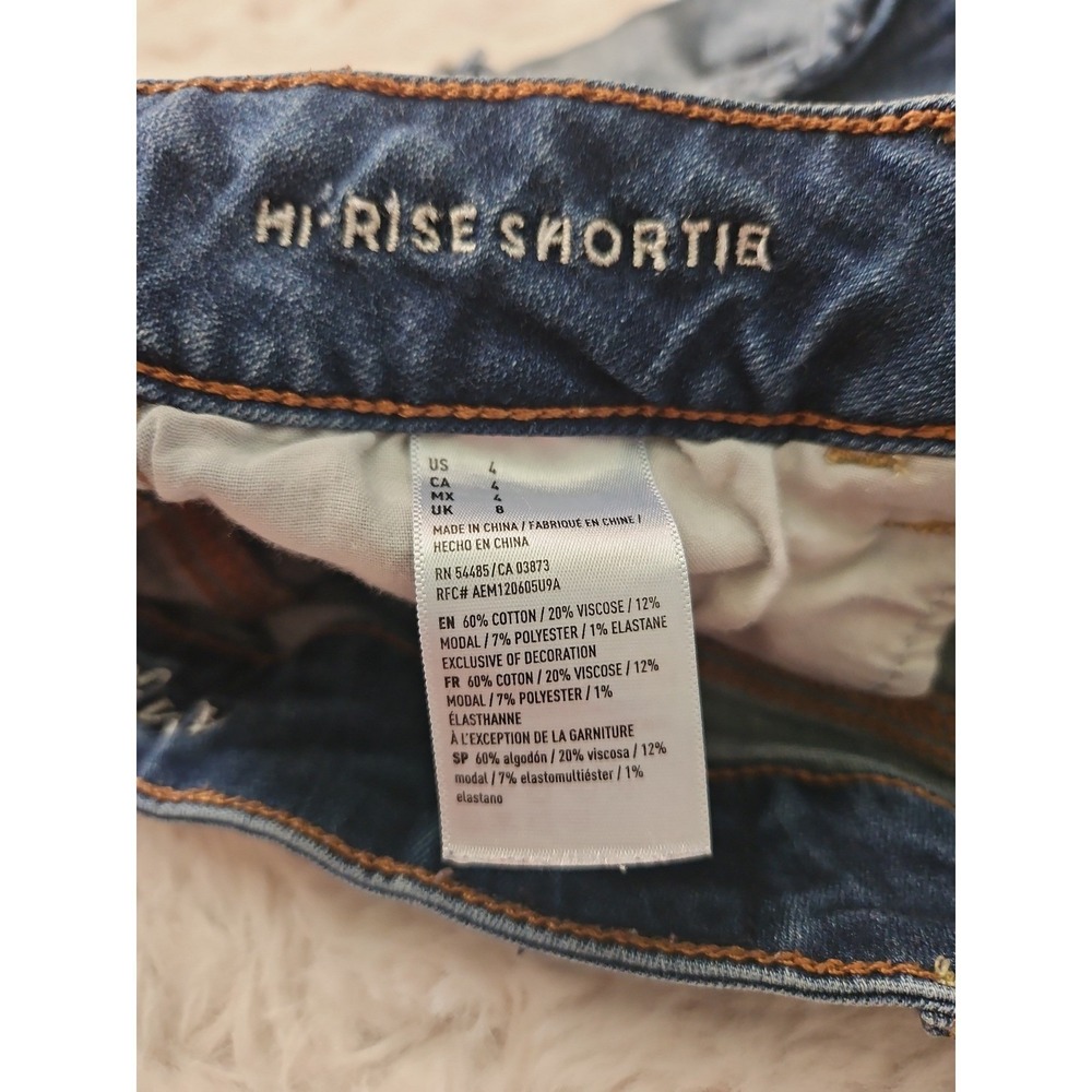 American Eagle Super Stretch Denim Shorts Womens Size 4 Hi-Rise Distressed Blue - Picture 4 of 12